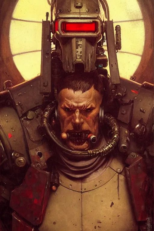 Image similar to full character portrait max mad cyberpunk warhammer 4 0 k, medic sapper not the pietra character design, painting by gaston bussiere, katsuya terada, wyeth, greg rutkowski, craig mullins, ( ( ( ( ( vermeer ) ) ) ) ), frank frazetta, mucha, tom of finland, trending on artstation