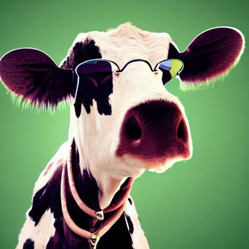 Prompt: a cool jazzy cow wearing sunglasses and a hoodie