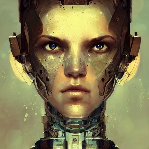 Image similar to A robot close up portrait, D&D, fantasy, intricate, cinematic lighting, highly detailed, digital painting, artstation, concept art, smooth, sharp focus, illustration, art by Akihiko Yoshida, Greg Rutkowski and Alphonse Mucha