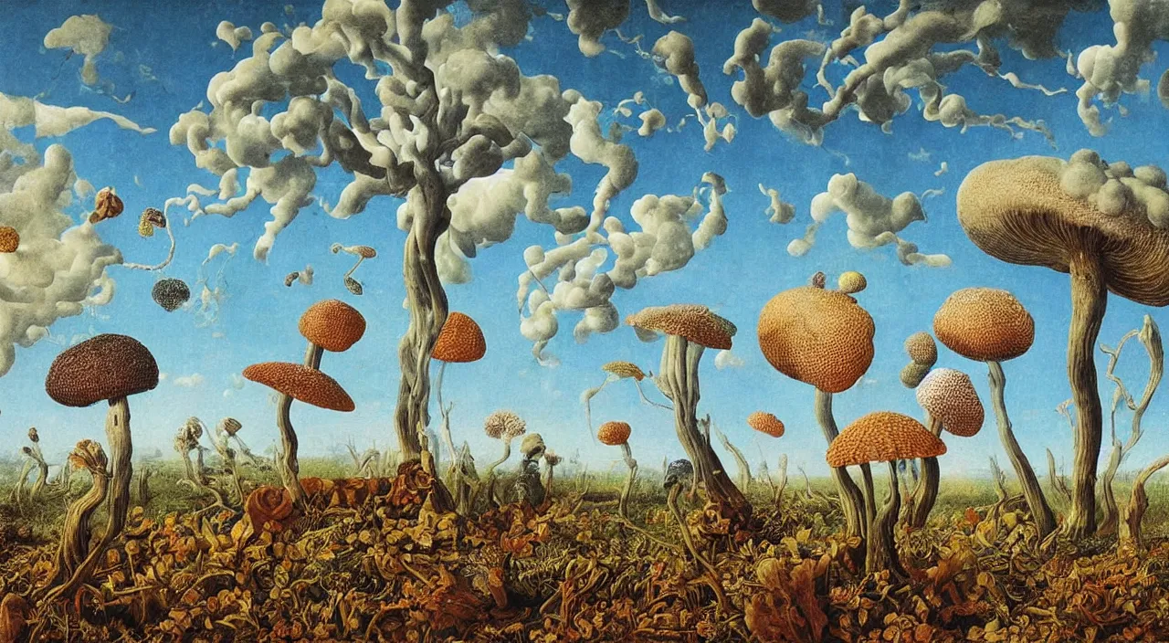 Prompt: a single fungus clear! empty sky, a high contrast!! ultradetailed photorealistic painting by jan van eyck, audubon, rene magritte, agnes pelton, max ernst, walton ford, andreas achenbach, ernst haeckel, hard lighting, masterpiece