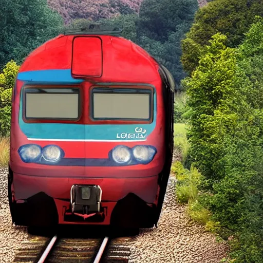 Prompt: a train with a human face as its frontside, hyperrealistic