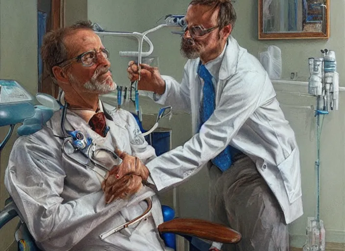 Image similar to a highly detailed poetic portrait of a dentist, james gurney, james jean