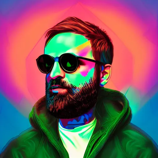 Image similar to michael stevens portrait, vaporwave, digital art