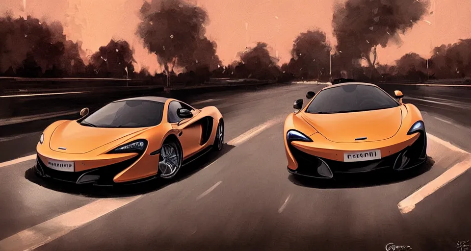 Image similar to mclaren in highway, night, digital art,ultra realistic,ultra detailed, ultra wide Lens, art by greg rutkowski