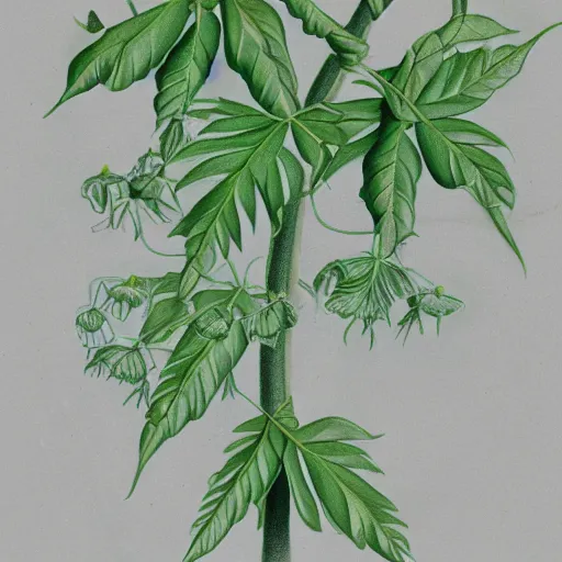 Image similar to botanical drawing of an alien plant species