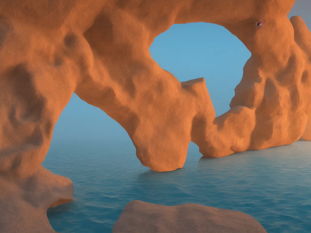 Image similar to A sunset over the Mediterranean sea diffusing soft light with jagged cliffs by James Turrell, 8k, octane render, ultra sharp