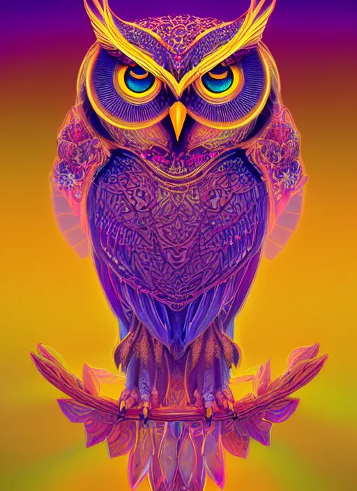 Image similar to symmetry!! product render poster vivid colors divine proportion owl, 神 圣, glowing fog intricate, elegant, highly detailed, digital painting, artstation, concept art, smooth, sharp focus, illustration,