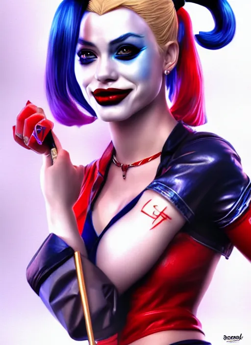 Prompt: photo of a gorgeous harley quinn in the style of stefan kostic, realistic, sharp focus, 8 k high definition, insanely detailed, intricate, elegant, art by stanley lau and artgerm