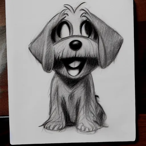 Image similar to milt kahl pencil sketch of happy mini schnauzer