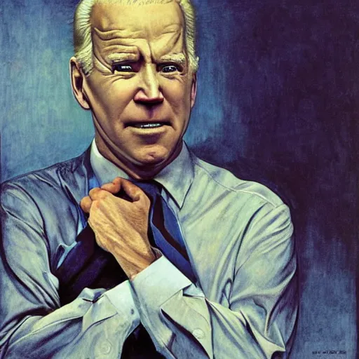 Image similar to terrifying, surreal portrait of joe biden by j. c. leyendecker, bosch, william blake, stephen gammell, jon mcnaughton, and beksinski