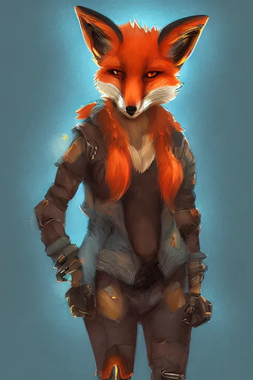 Image similar to a fox fursona, trending on artstation, by kawacy, furry art, digital art, cyberpunk, high quality, backlighting