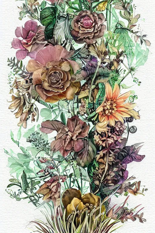 Image similar to watercolor steampunk botanical nature