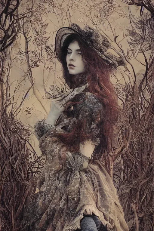 Image similar to An extremely beautiful pre-raphaelite portrait of a very beautiful and cute witch, surreal, ultradetailed, intricate, elegant, digital art painting, concept art, smooth, sharp focus, poster art, art cover illustration, regal, award winning picture, extremely detailed masterpiece, sense of awe, featured on artstation, Artgerm, effervescent punk kawaii-noir pastel bubbles, winning award piece, ethereal rainbows, Aetherpunk, low-key neon lightning, stormy weather, Exquisite details, 8K detail post-processing, matte, oil painting