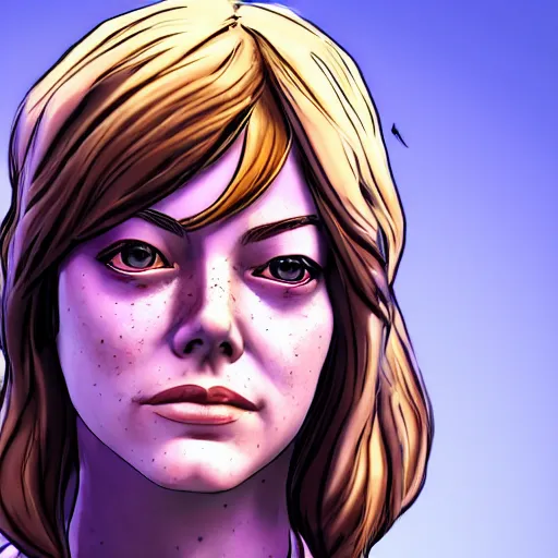 Prompt: emma stone carter portrait, borderlands, tales from the borderlands, the wolf among us, comic, cinematic lighting, studio quality, 8 k