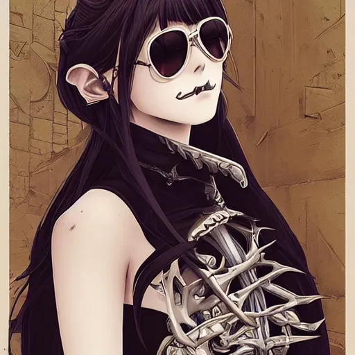 anime manga skull profile young woman skeleton, elf