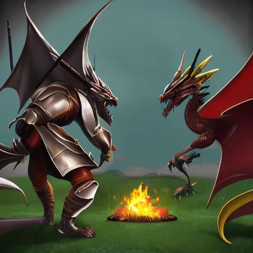 Prompt: an epic battle between a knight and a dragon