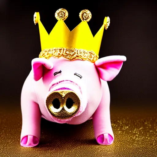 Prompt: studio photograph of a pig wearing a gold crown depicted as a muppet fighting stance