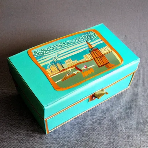 Image similar to vintage craft paper gift box for men, old school, wes anderson style