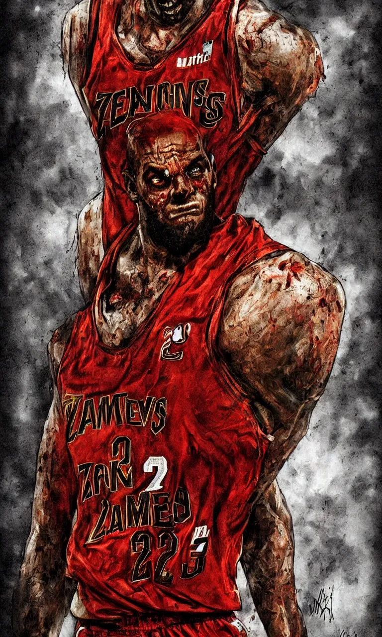 Image similar to a detailed digital art portait of angry zombie lebron james as kratos portrait, art by norman rockwell