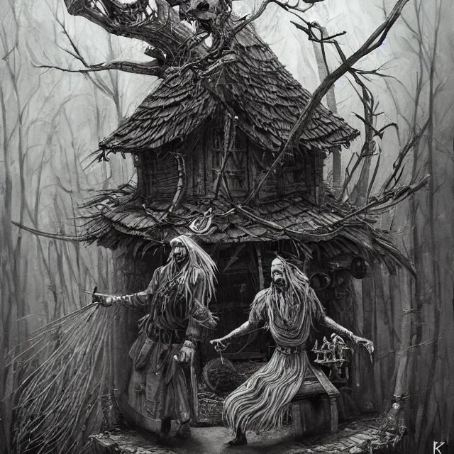 Image similar to baba yaga, slavic folk fairytale, story, fable, dramatic, fantasy art, an ultrafine detailed painting, academic art, ornate, inticate, elegant, sharp focus, artstation, by pavel korin, viktor vasnetsov