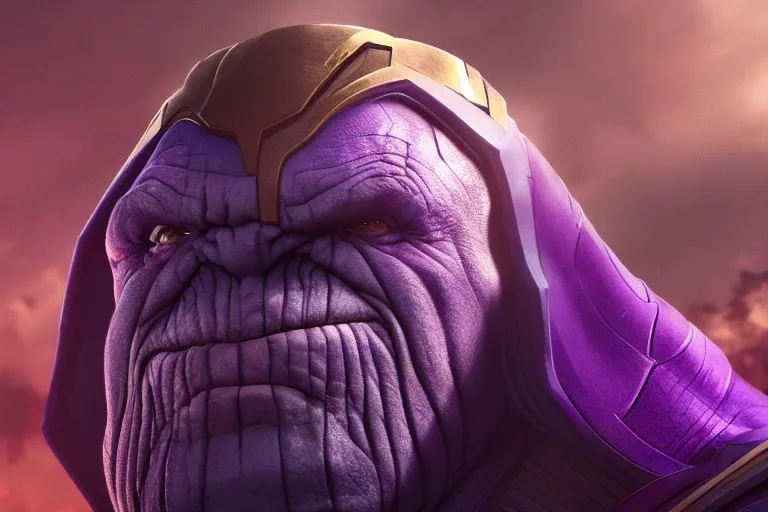 Image similar to Thanos grimacing, artstation, HD wallpaper, 4k, photorealistic, digital art