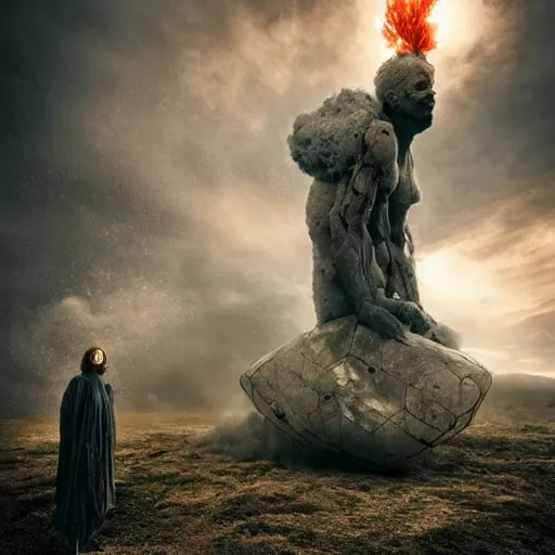 Image similar to Editorial Masterpiece extremely realistic Arcane elemental High Orders Nephilim Virtues figure infused with coalesced fantasy crystalline Magical fire by Erik Johansson, perfect crisp light