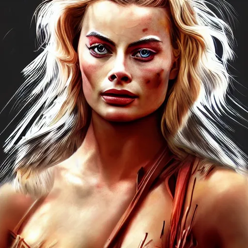 Image similar to beautiful warrior margot robbie, hd digital art, highly detailed