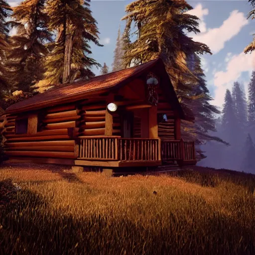 Image similar to a cabin in the woods unreal engine