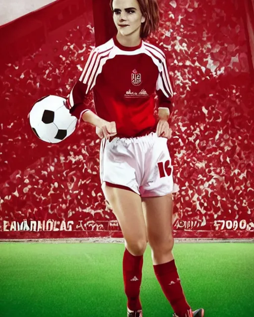 Image similar to a portrait of emma watson as a lokomotiv football player, hyper realistic