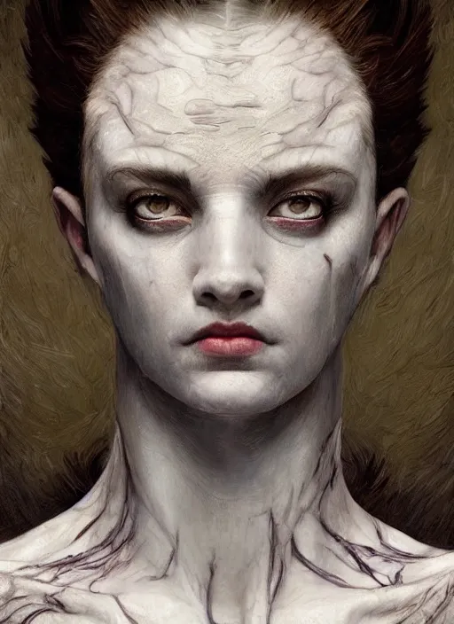 Prompt: half demon half human intricate skin pattern texture, elegant, peaceful, full body, white horns, hyper realistic, extremely detailed, dnd character art portrait, fantasy art, intricate fantasy painting, dramatic lighting, vivid colors, deviant art, artstation, by edgar maxence and caravaggio and michael whelan and delacroix.