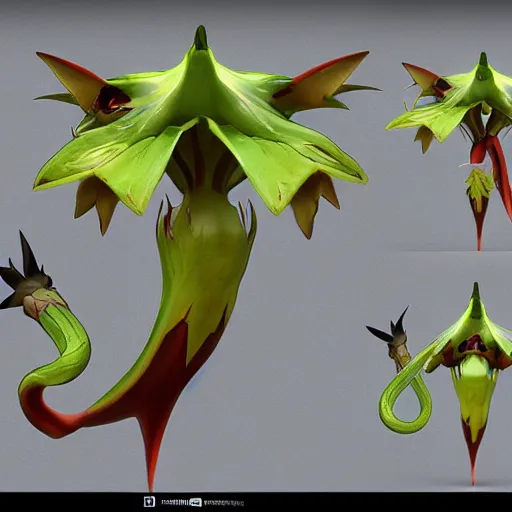 Prompt: a pokemon that looks like a dionaea muscipula, digital art. trending on art station, unreal engine.