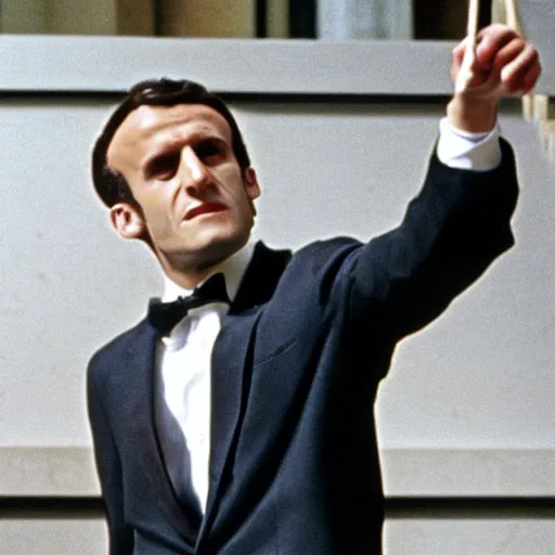 Image similar to Jewish Emmanuel Macron in American Psycho (1999)