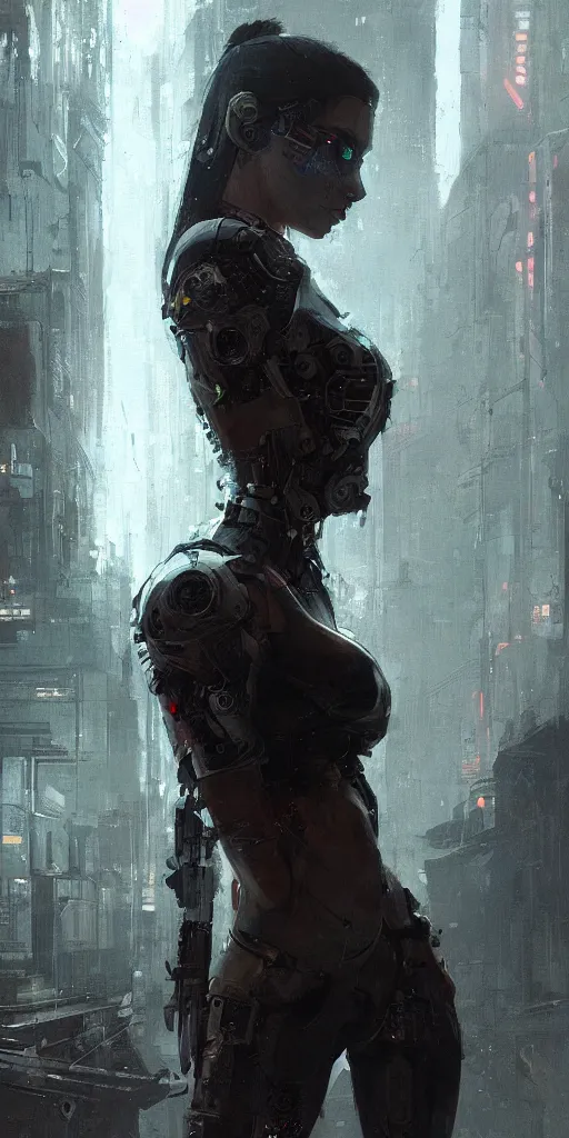 Image similar to female cyberpunk, beautiful face, rule of thirds, intricate outfit, spotlight, by greg rutkowski, by jeremy mann, digital painting