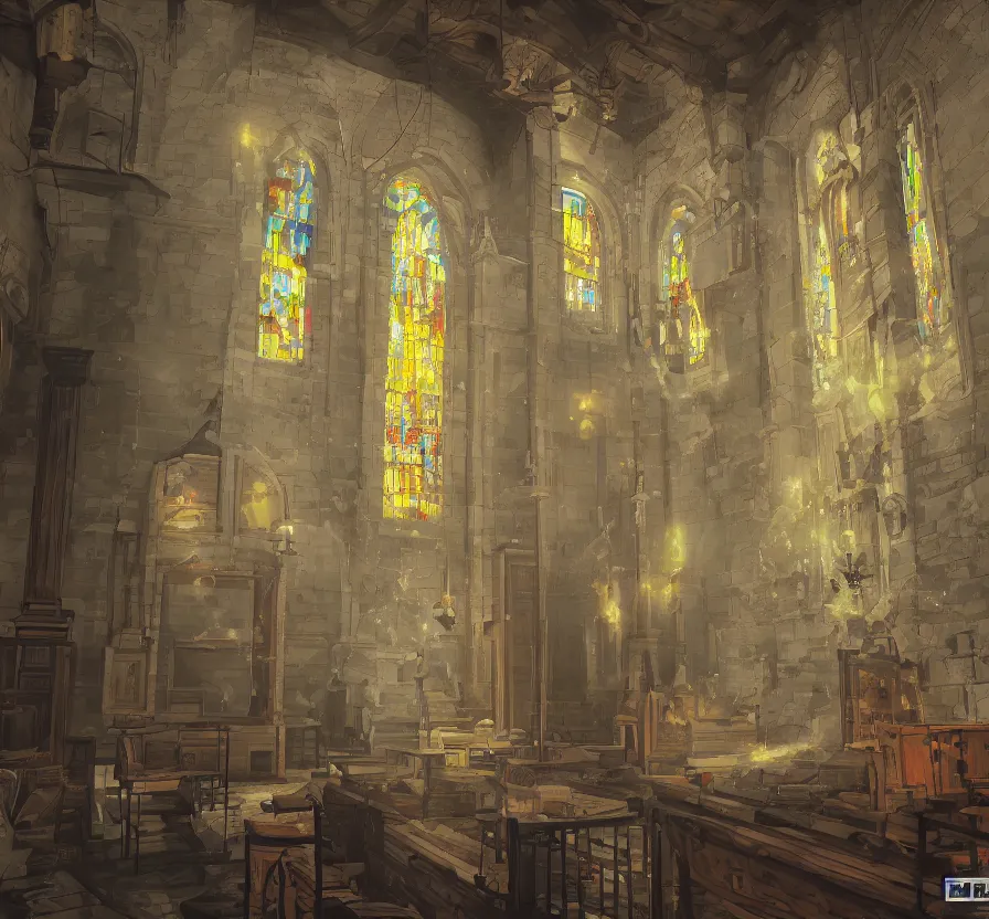 Image similar to nikolas cage + church painting on walls, pixel art, 3 d, unreal engine 5, wallpaper, 8 k, ultra detailed, realistic photo, artstation