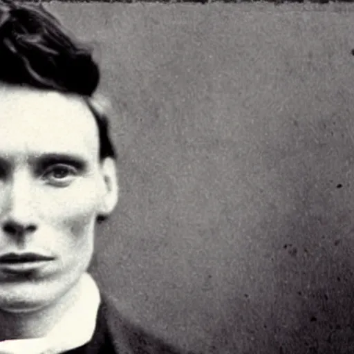 Prompt: victorian photograph of cillian murphy, 1 8 8 0 s, 1 8 9 0 s, very grainy, blurry