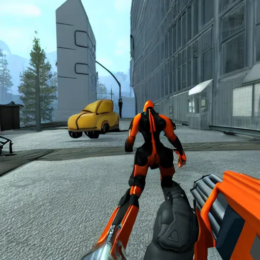 Prompt: Screenshot of Half-Life 3, running on Source 2, a crossover between Portal and Half-Life, next-gen graphics,