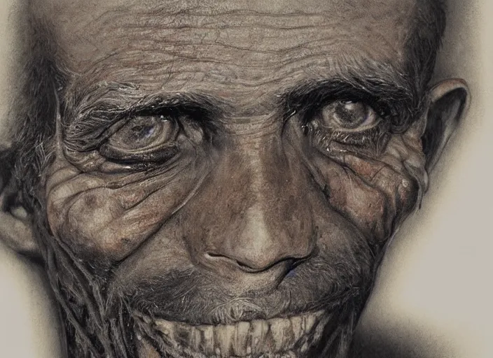 Image similar to a highly detailed burnt portrait of a dentist, james gurney, james jean