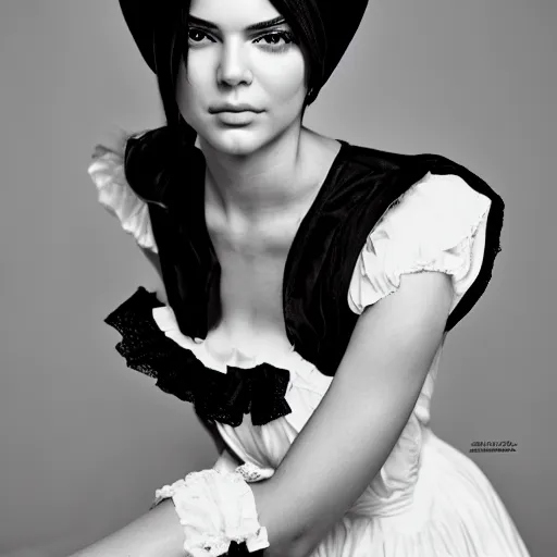 Image similar to kendall jenner in 2 b cosplay victorian maid studio lighting cinematic photoshoot