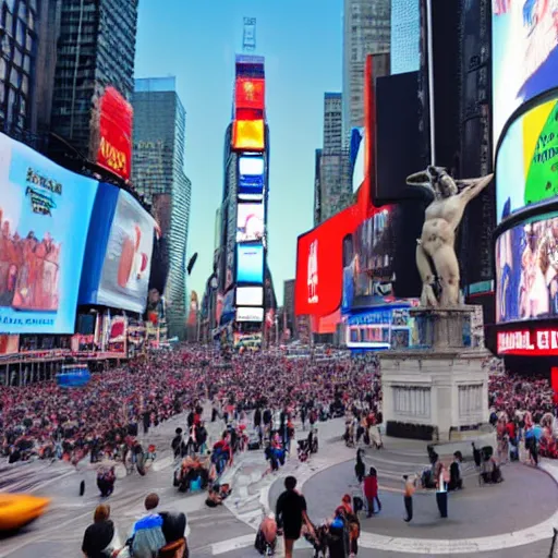 Image similar to a giant greek statue in times square