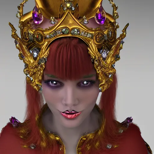 Prompt: realistic rococo style alien witch goddess queen with crystal gems crown sharp focus 8 k