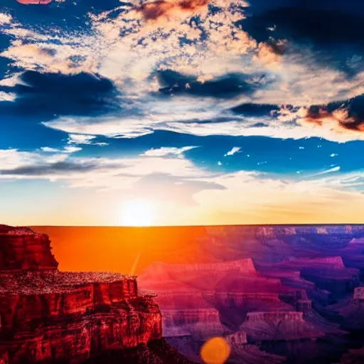 Prompt: sunset above grand canyon, beautiful landscape, high detail, instagram photo, professional dslr photo, creative composition, beautiful composition