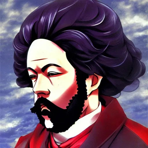 Image similar to beautiful amazing anime portrait painting of karl marx. by koyoharu gotouge, kohei horikoshi, tatsuya endo, satoshi kon