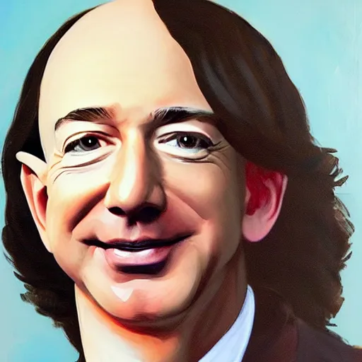 Image similar to painting of Jeff Bezos with very very very long hair hair