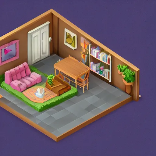 Prompt: isometric, cute, cozy cottage, 3d rendered, art station