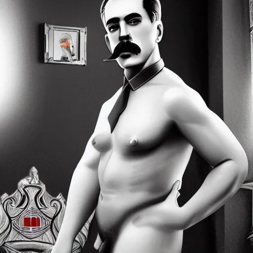 Image similar to lgbt art, tom of finland style, stalin, in ricardo milos body, art in 4 k, high quality