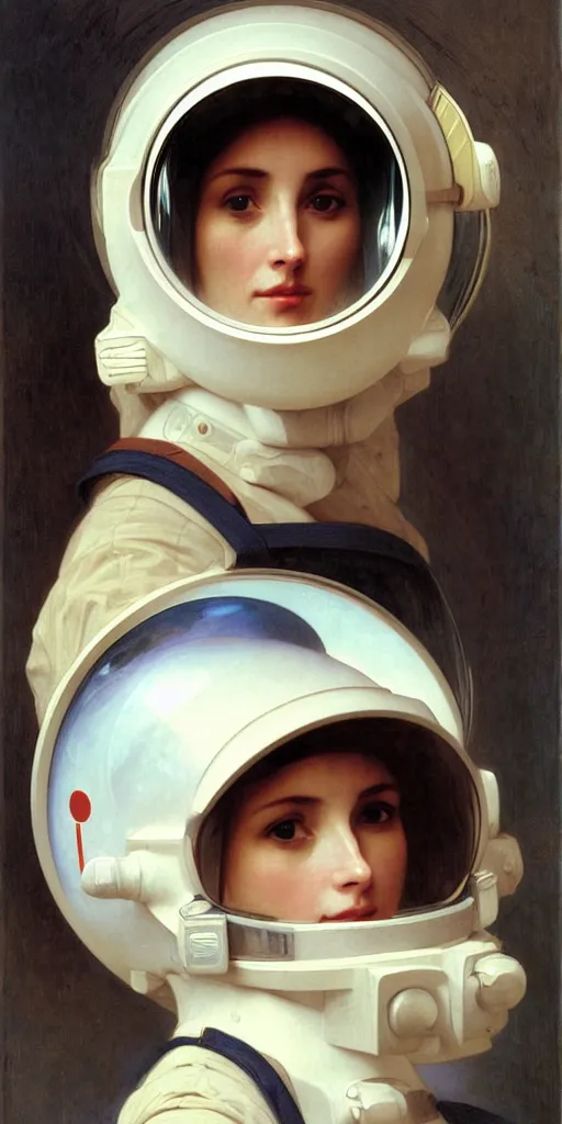 Prompt: portrait of a woman in astronaut helmets an ancient human species, by bouguereau