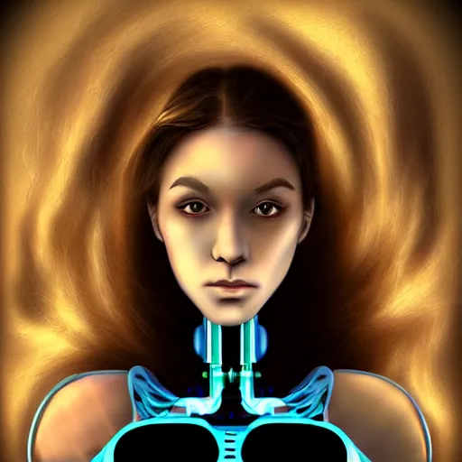 Prompt: young lady cyborg, bioorganic concept, beautiful face