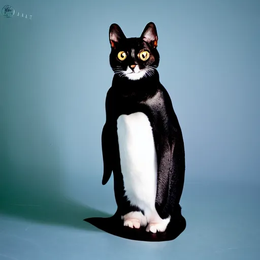 Image similar to a feline penguin - cat - hybrid, animal photography