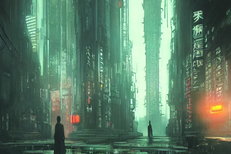 Prompt: sci - fi cyberpunk interior, china, ultrarealistic, highly detailed, noir, bladerunner, ghost in the shell, beksinski, hans giger, rutkowski