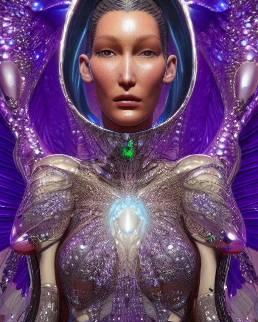 Image similar to a highly detailed metahuman 4 k close up render of an alien goddess bella hadid as alien in iris van herpen dress schiaparelli in diamonds crystals swarovski and jewelry iridescent in style of alphonse mucha gustav klimt trending on artstation made in unreal engine 4